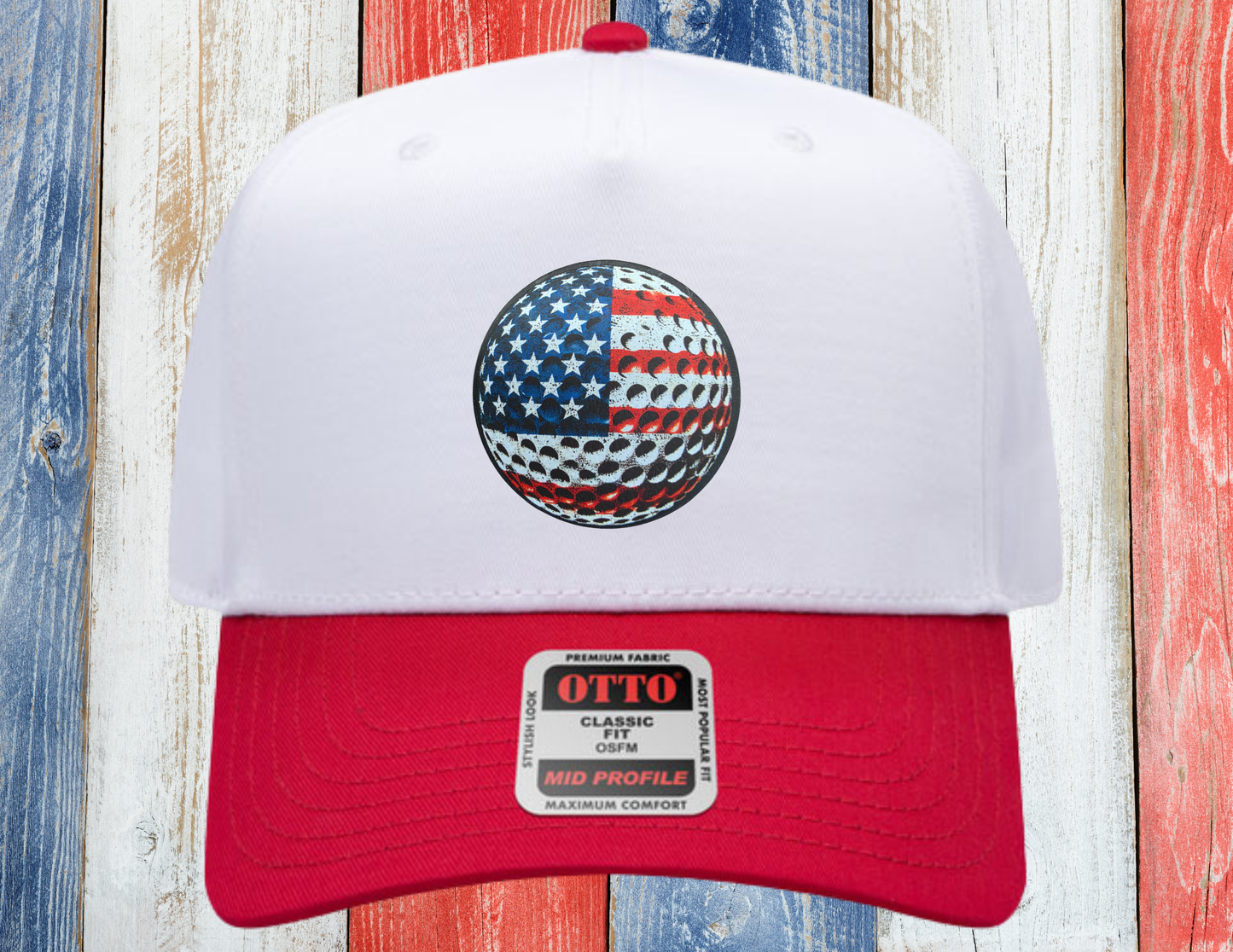 Patriotic American Flag Golf Ball Leather Patch Hat