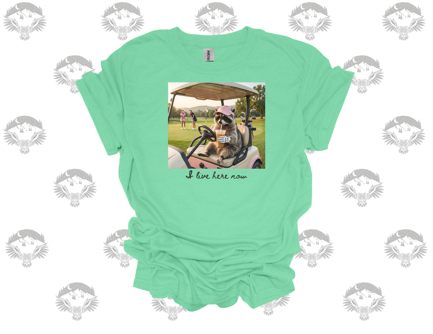 I Live Here Now Raccoon Golf Tee