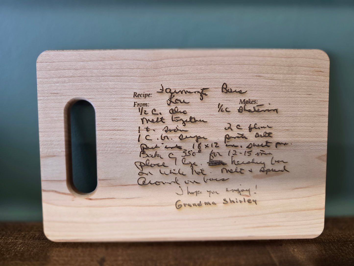Personalized Maple Cutting Boards with Handwritten Recipe Engraving