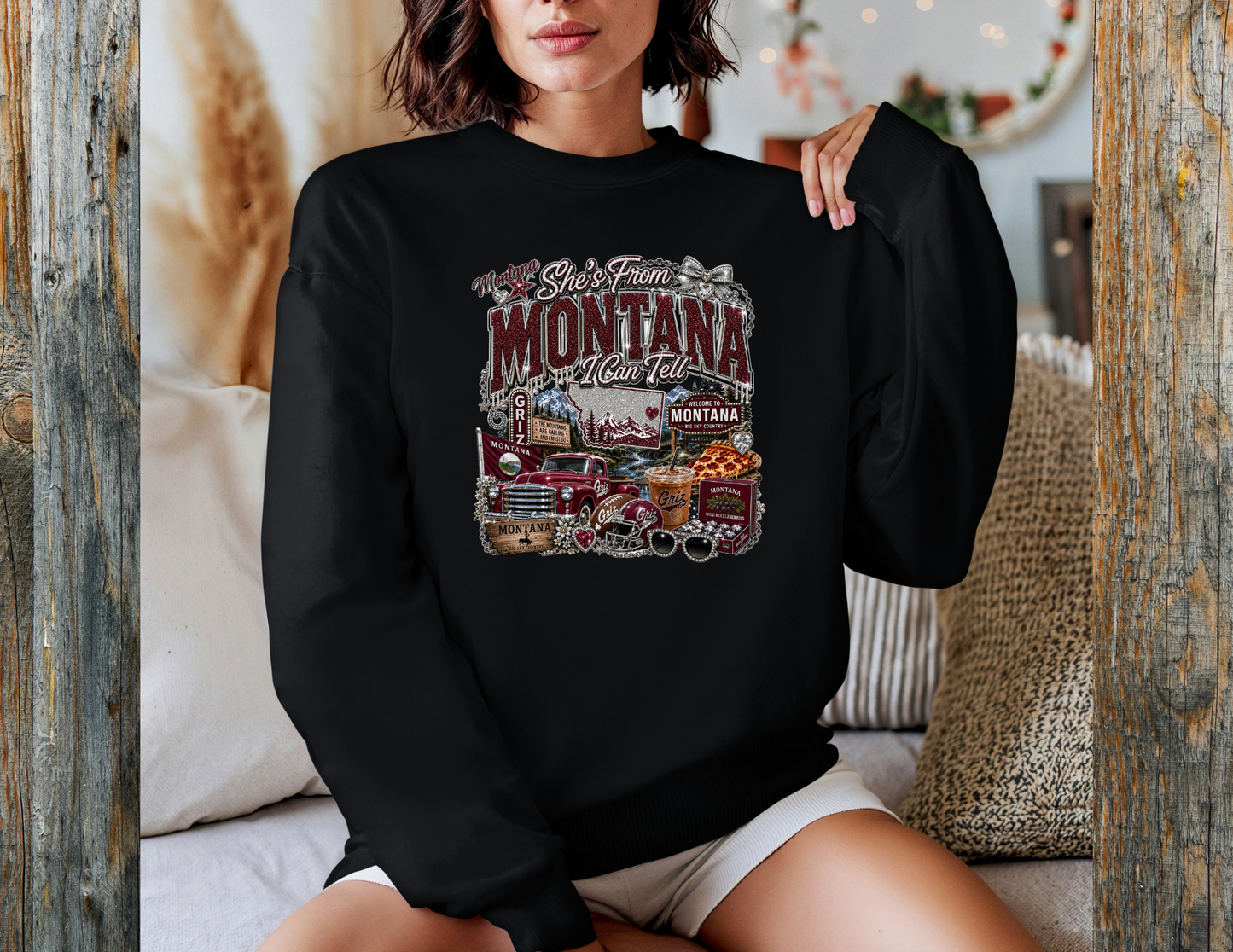 Montana I Can Tell Glitter Graphic Crewneck