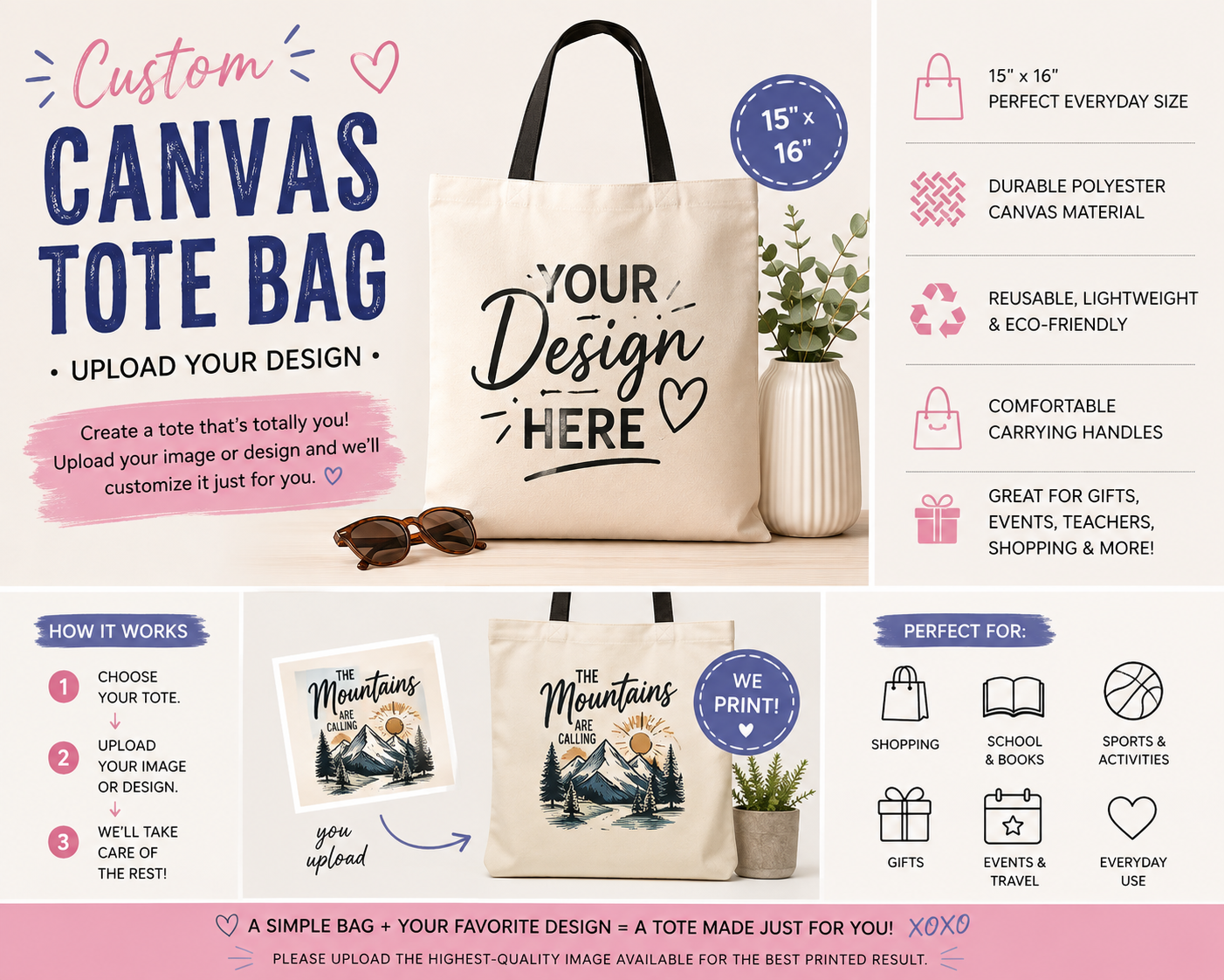 Custom Canvas Tote Bag | Upload Your Design
