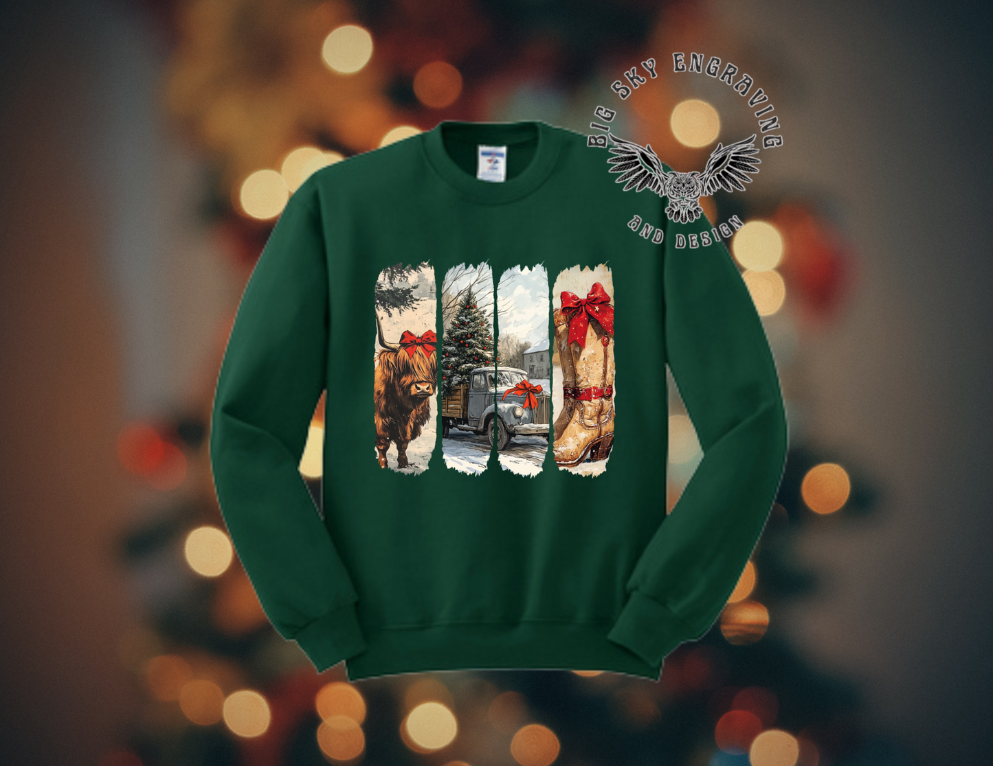Country Christmas Crewneck, Green
