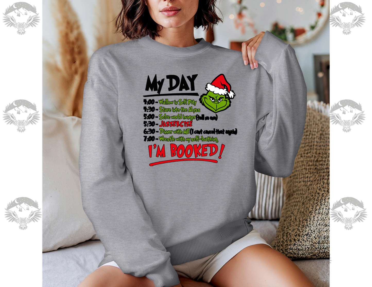 Grinch “Scheduling His Day” Gildan Softstyle Crewneck