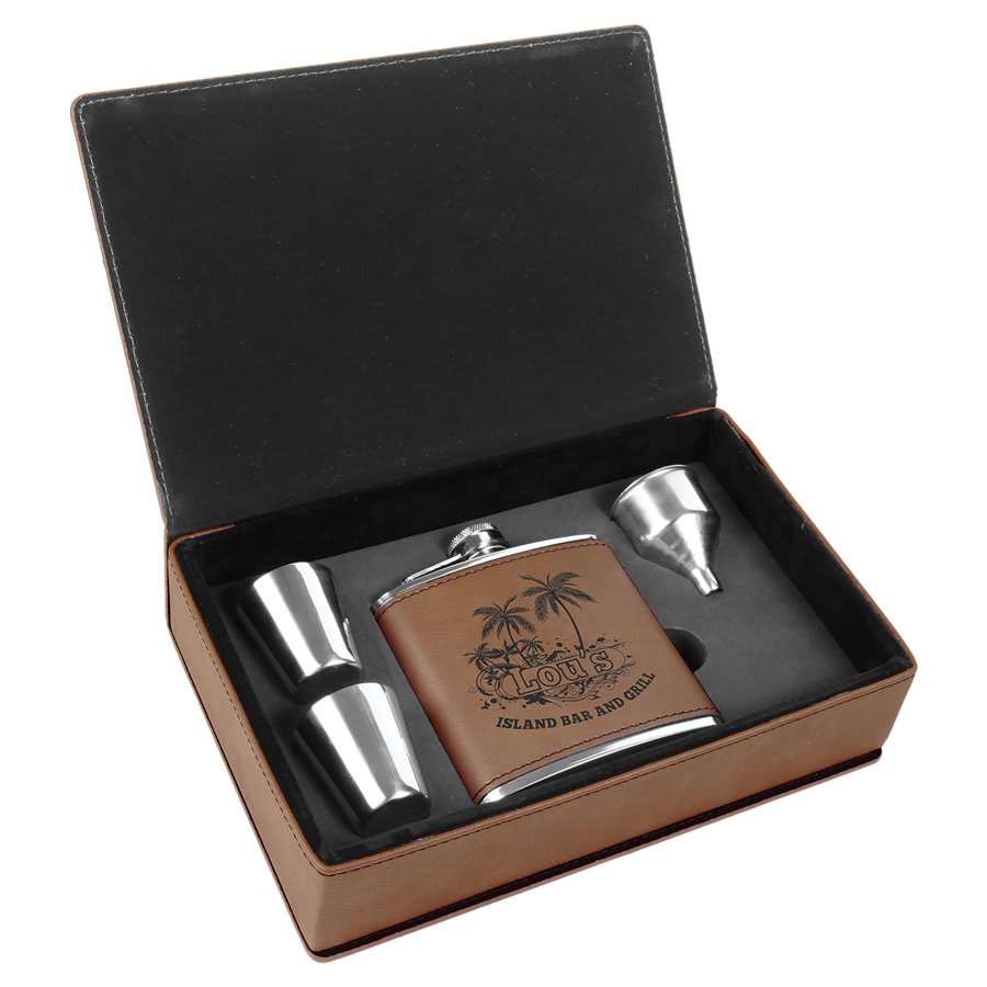 Leatherette Flask Gift Set 6 oz