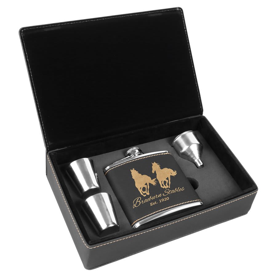 Leatherette Flask Gift Set 6 oz