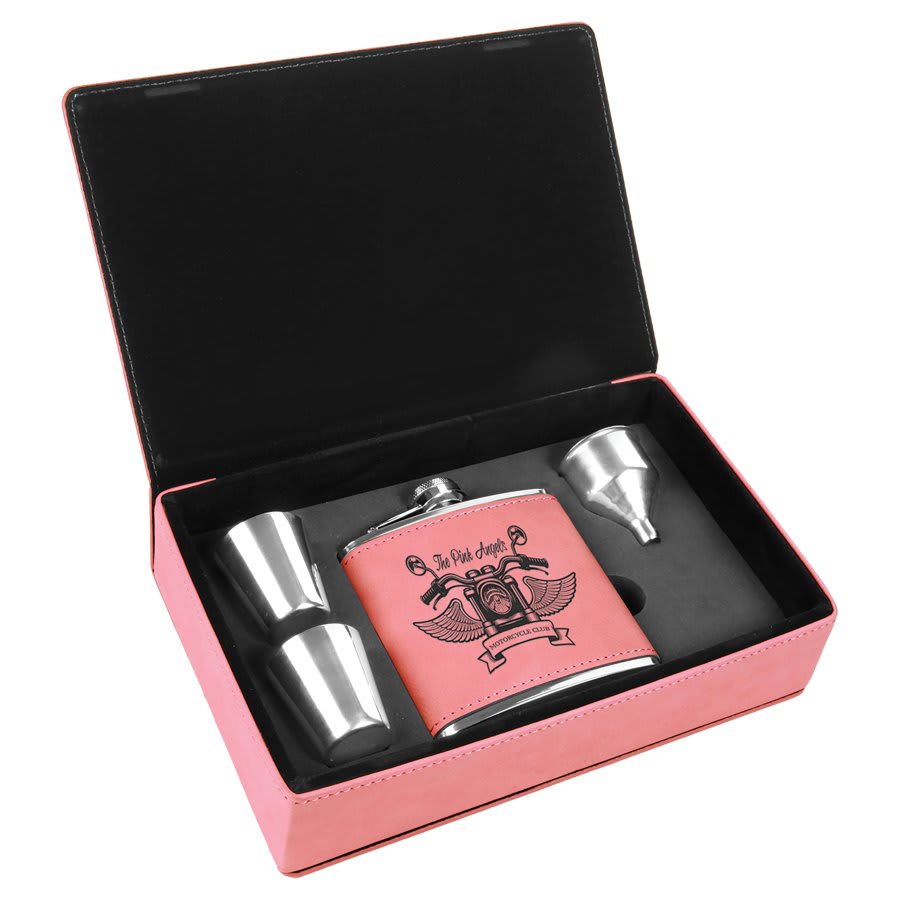 Leatherette Flask Gift Set 6 oz