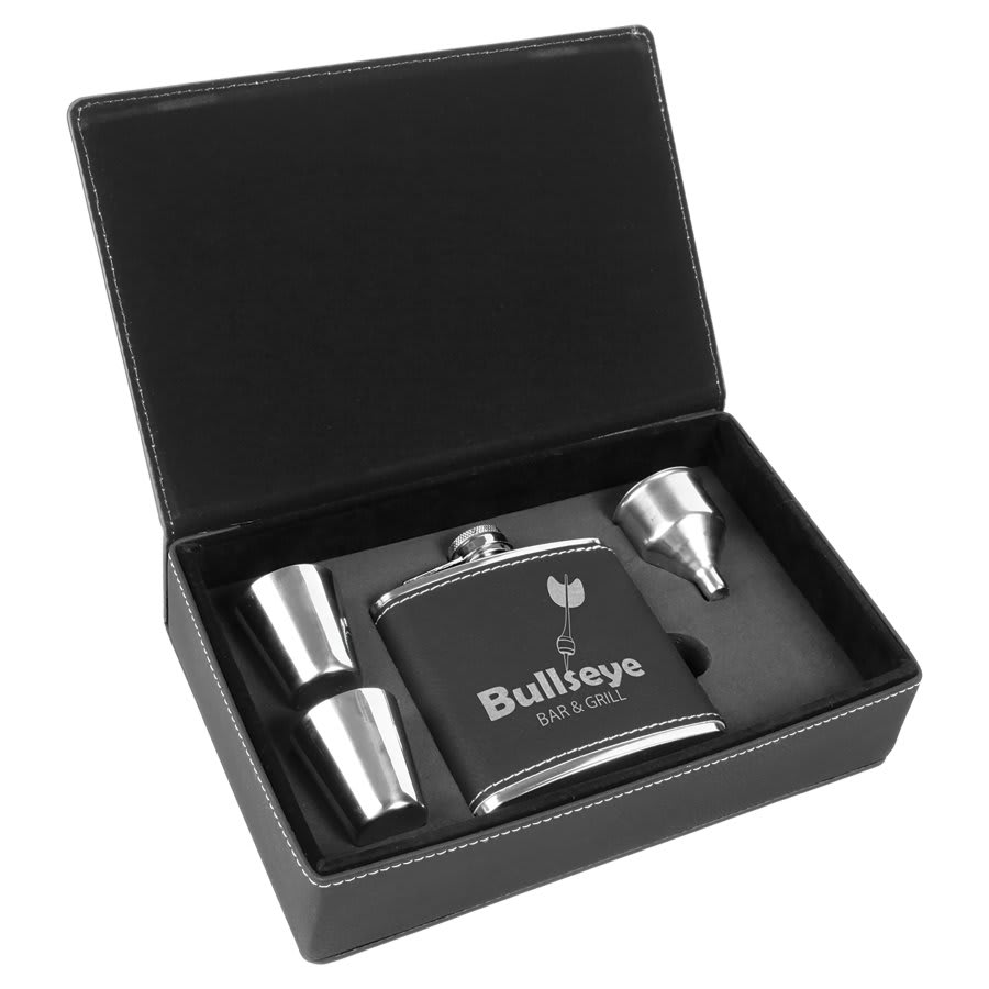 Leatherette Flask Gift Set 6 oz