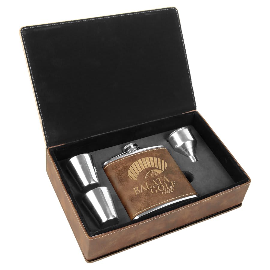 Leatherette Flask Gift Set 6 oz
