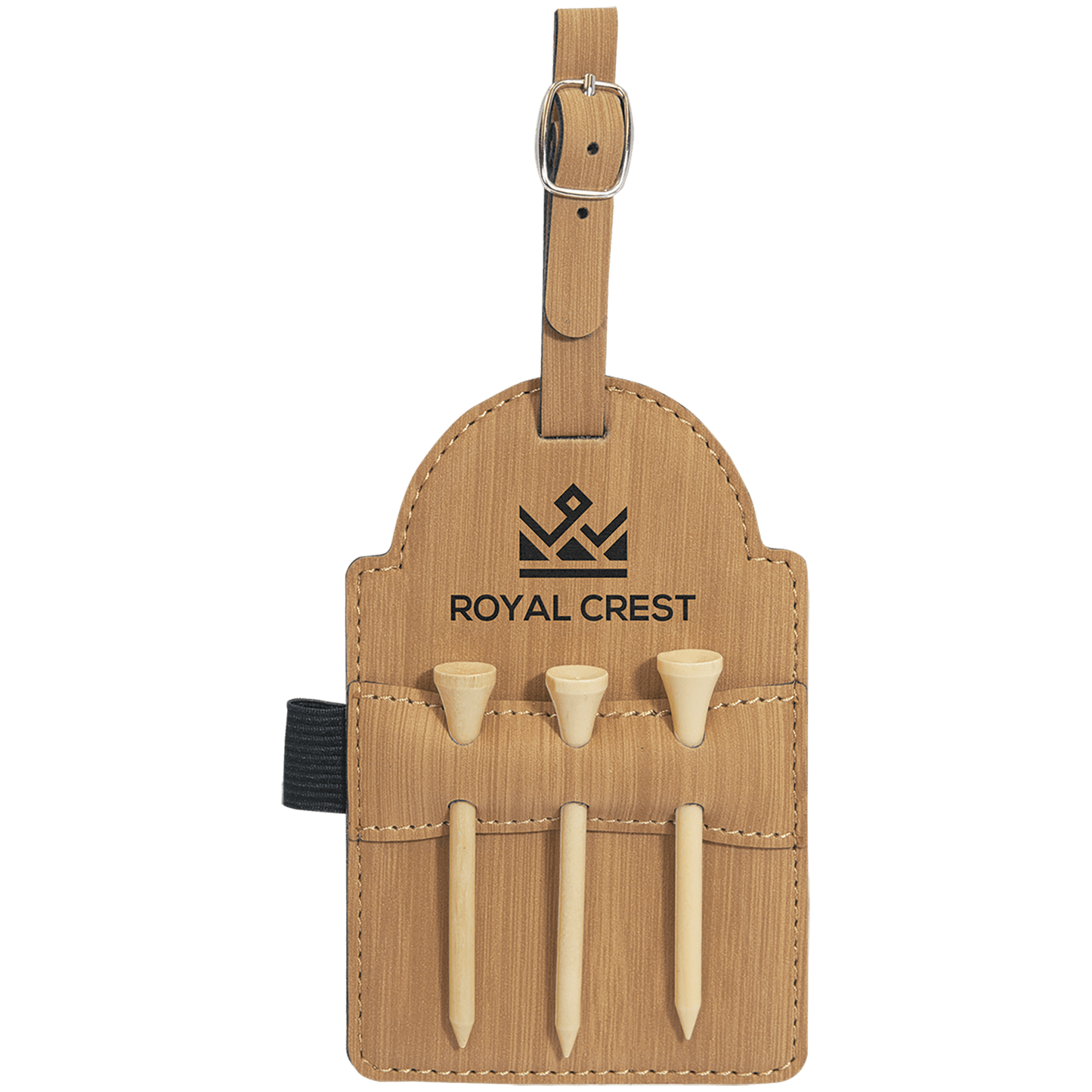 Laserable Leatherette Golf Bag Tag with 3 Wooden Tees