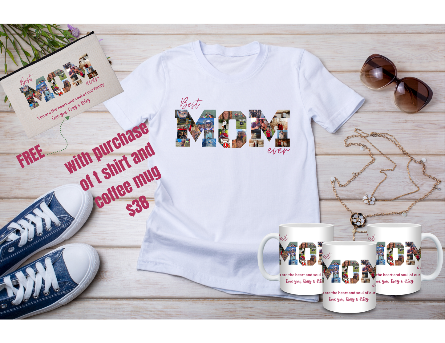 MOM T shirt made of pictures with matching Coffee Mug