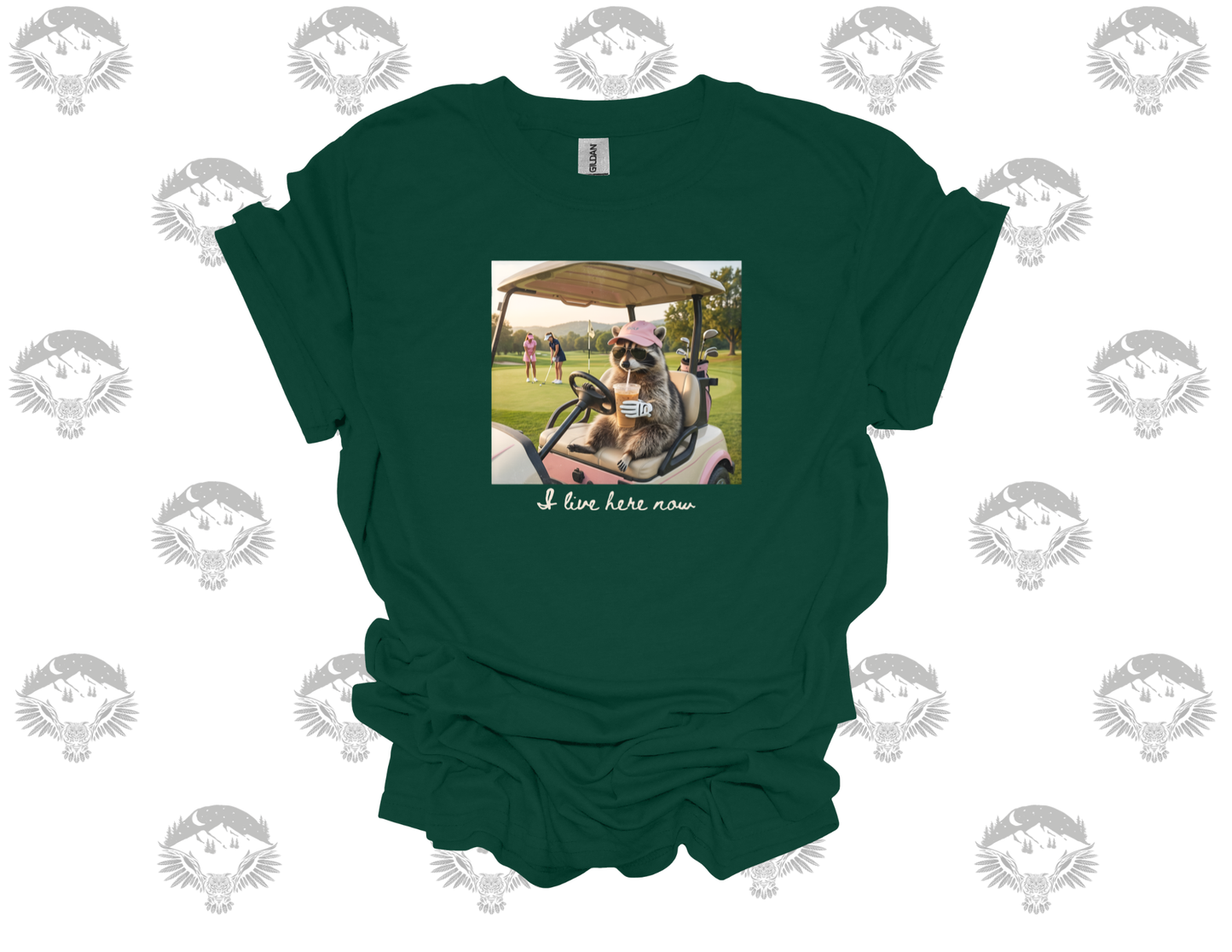 I Live Here Now Raccoon Golf Tee