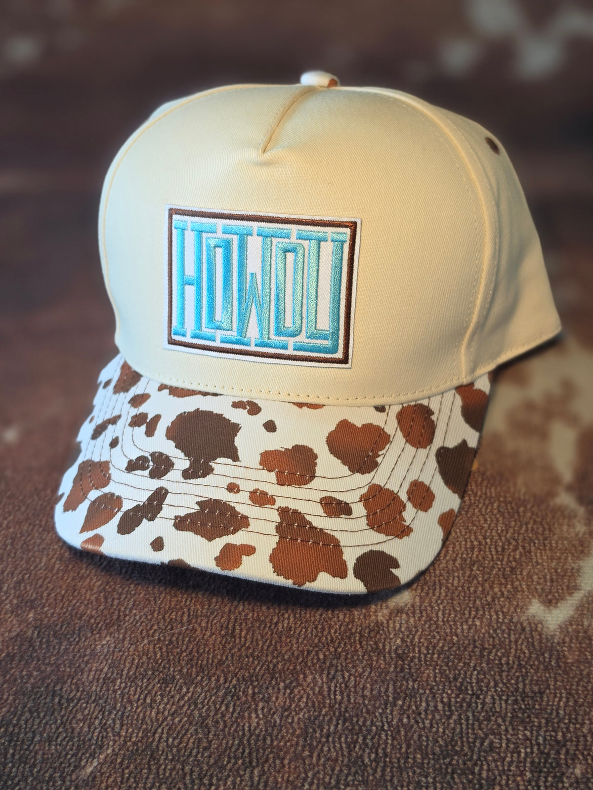 Howdy Cow Print Embroidered Patch Hat