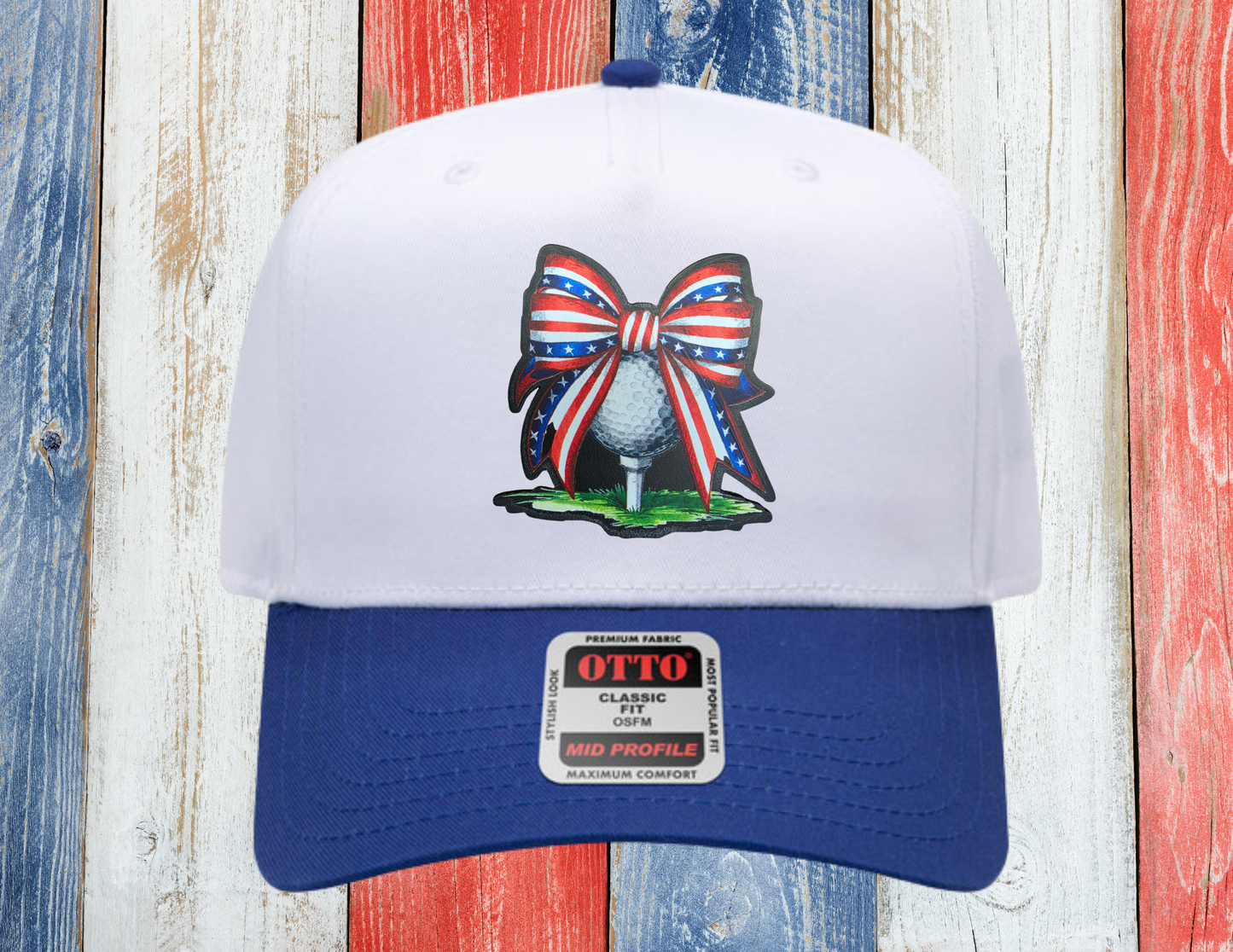 Patriotic Golf Ball & Bow Leather Patch Hat
