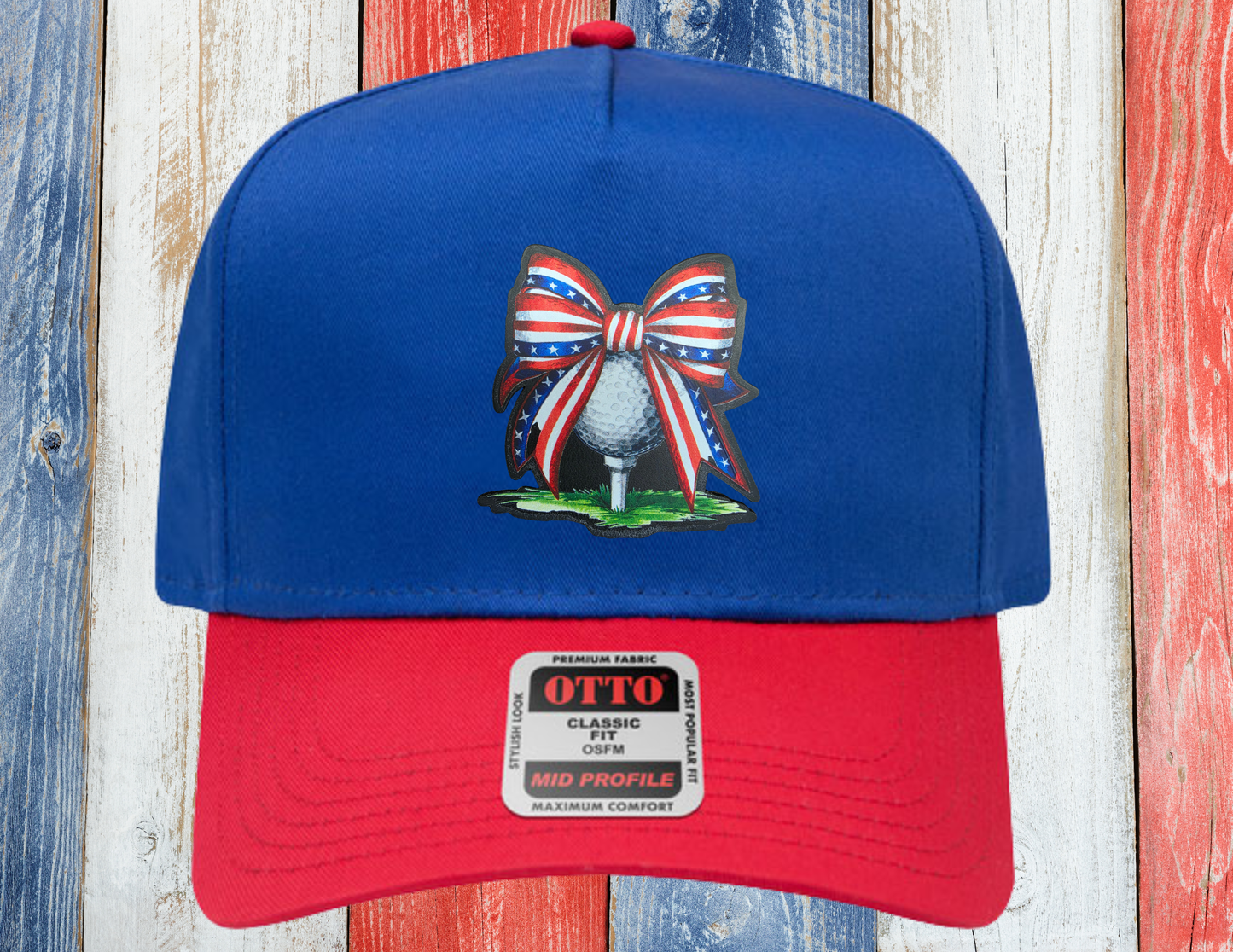 Patriotic Golf Ball & Bow Leather Patch Hat