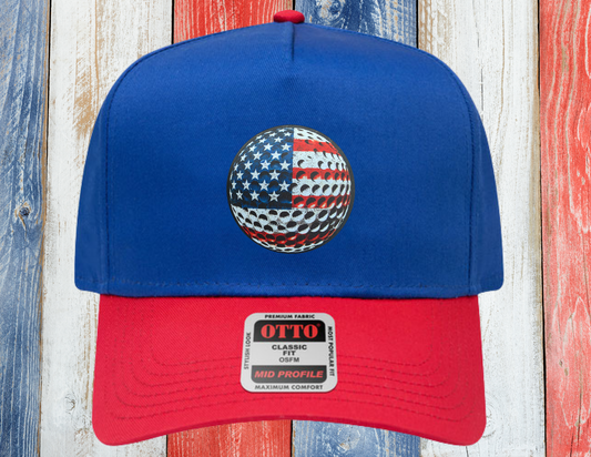 Patriotic American Flag Golf Ball Leather Patch Hat