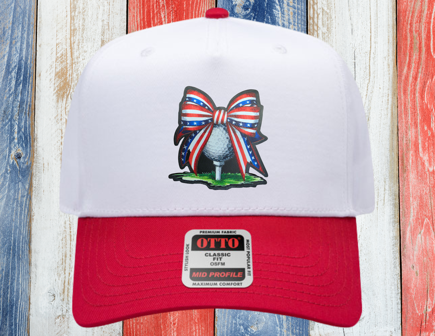 Patriotic Golf Ball & Bow Leather Patch Hat