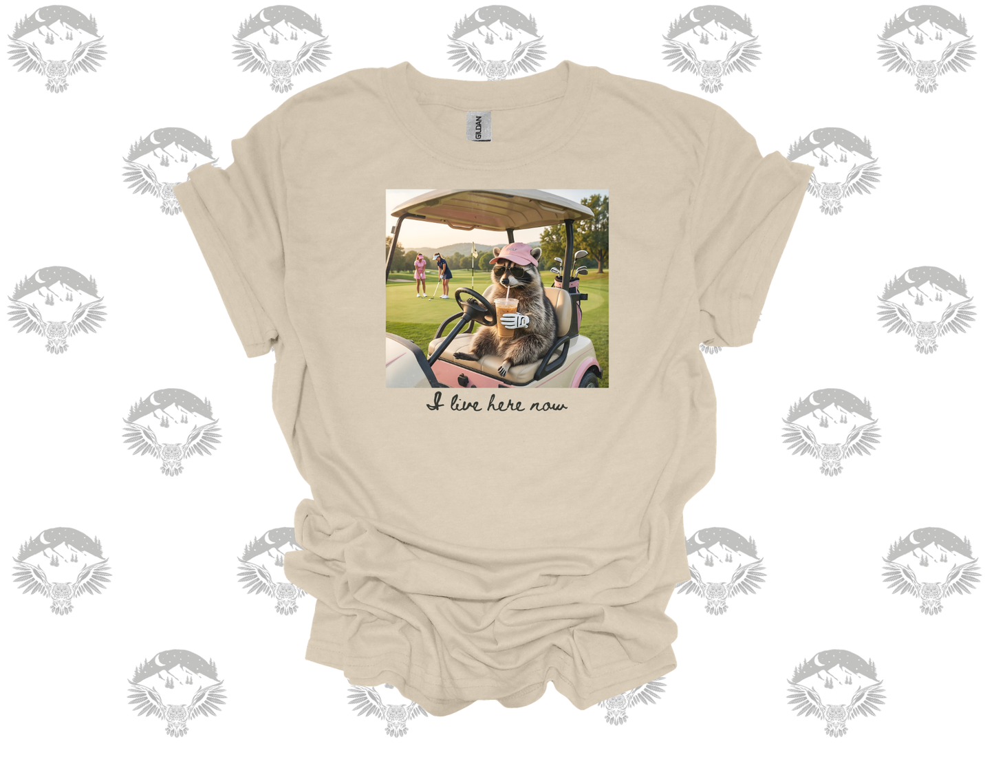 I Live Here Now Raccoon Golf Tee