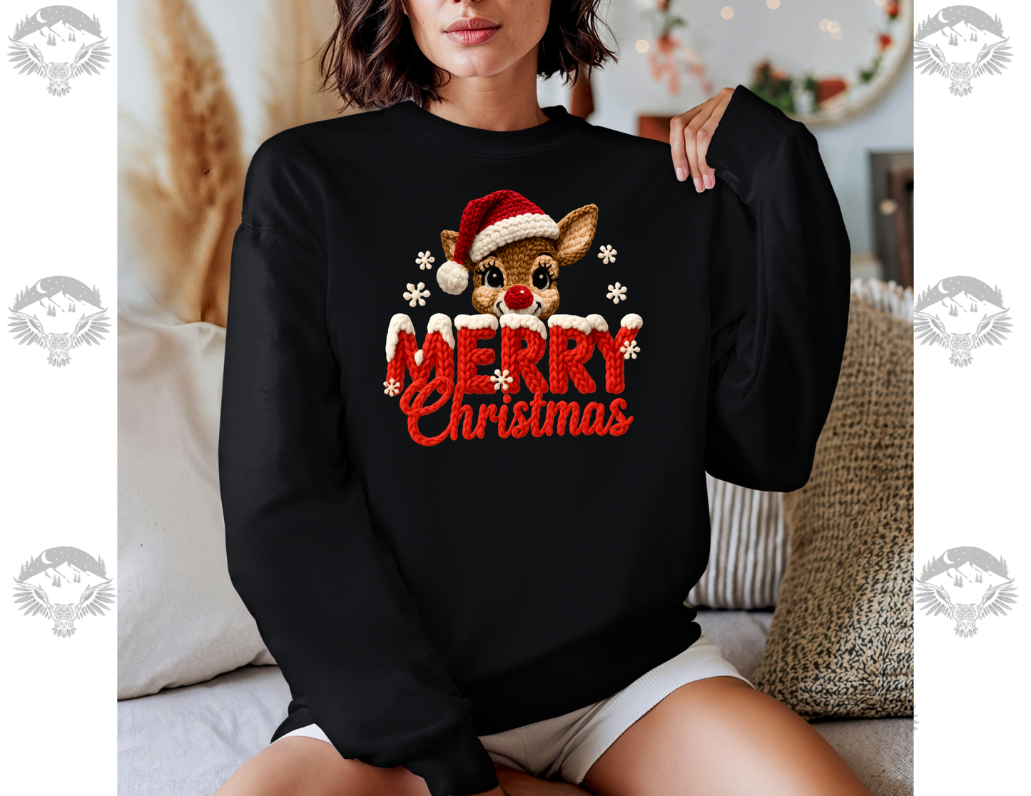 Knitted Rudolph Merry Christmas Crewneck