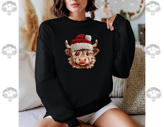 Highland Cow Faux-Knit Christmas Crewneck