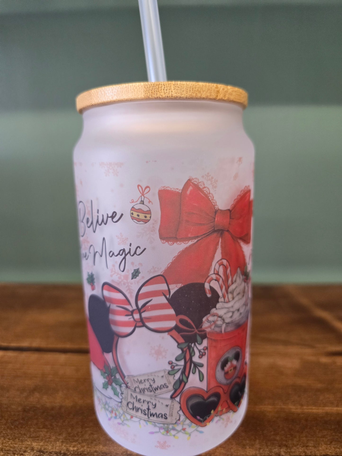 Christmas Glass Bamboo Lid Tumblers