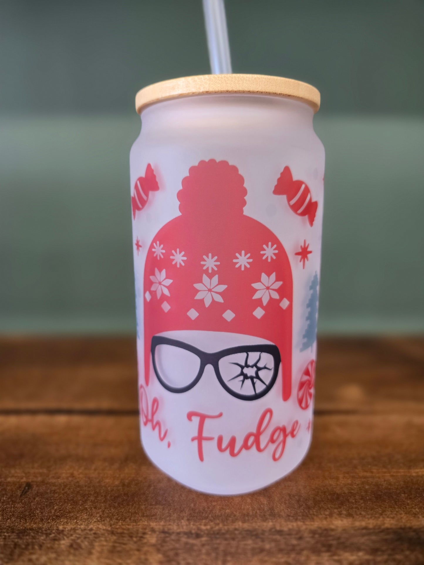 Christmas Glass Bamboo Lid Tumblers