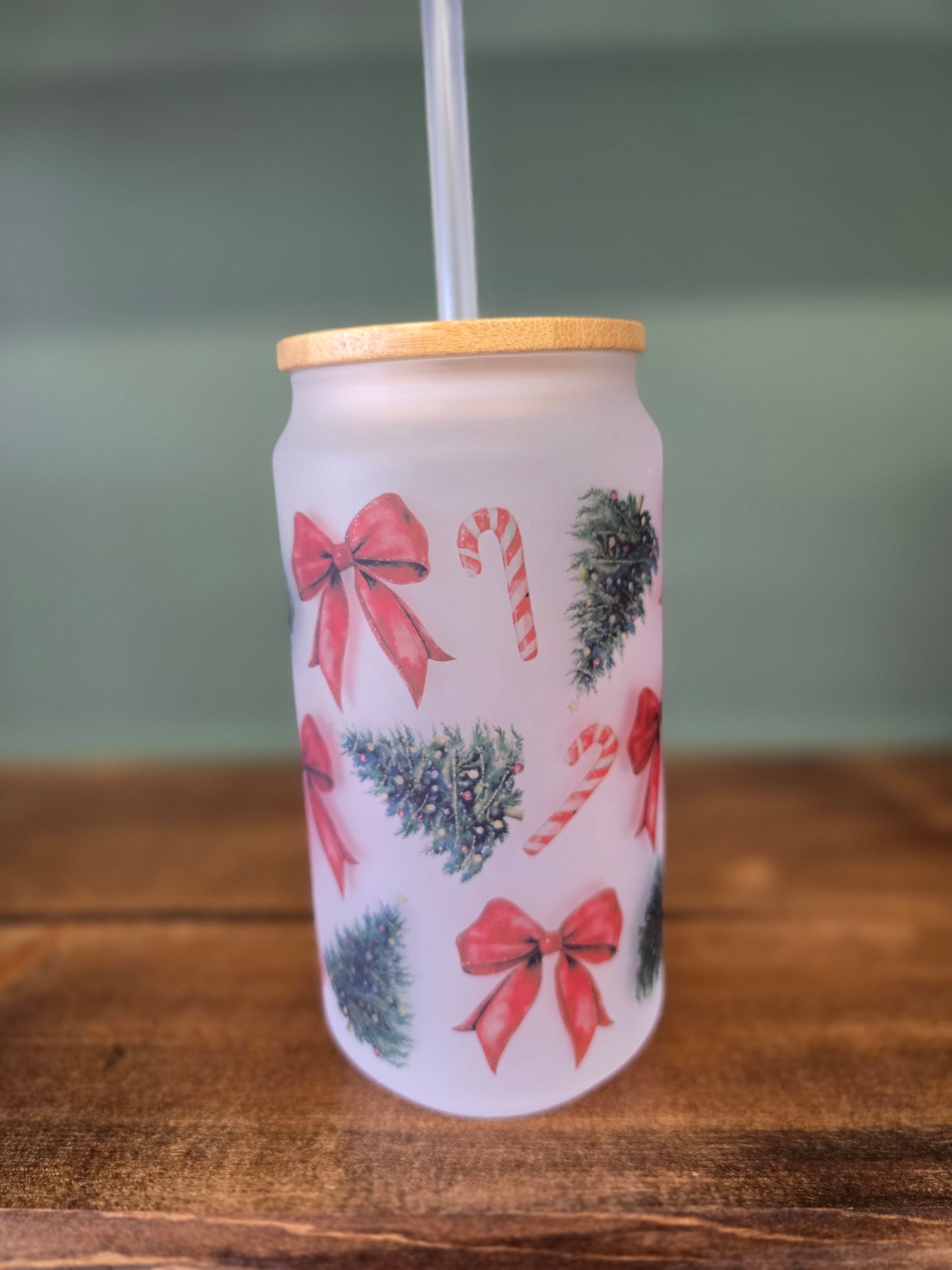 Christmas Glass Bamboo Lid Tumblers