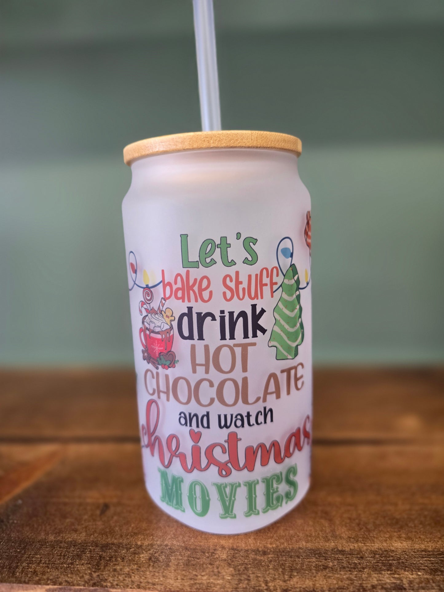 Christmas Glass Bamboo Lid Tumblers