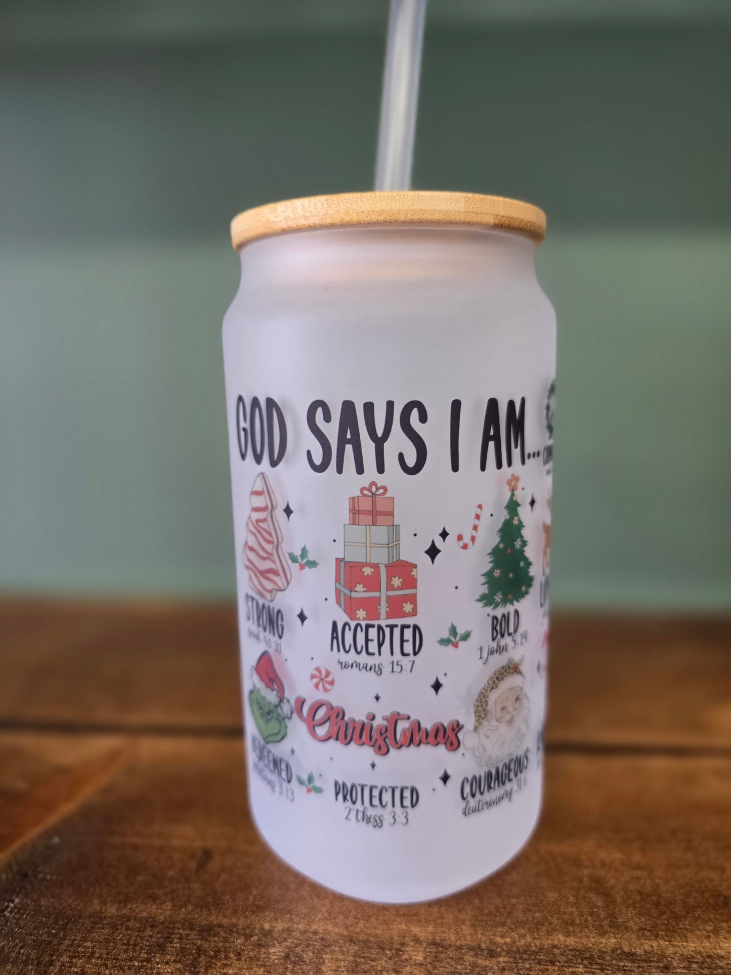 Christmas Glass Bamboo Lid Tumblers