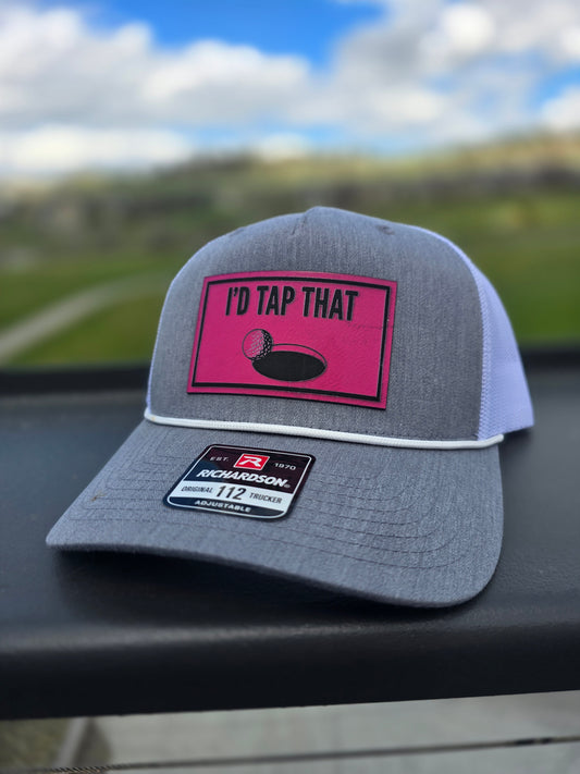 Richardson Five Panel Rope Hat – “I’d Tap That” Pink Leather Patch