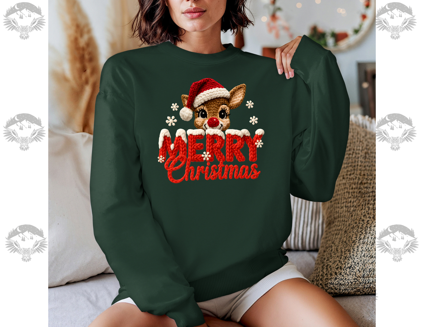 Knitted Rudolph Merry Christmas Crewneck