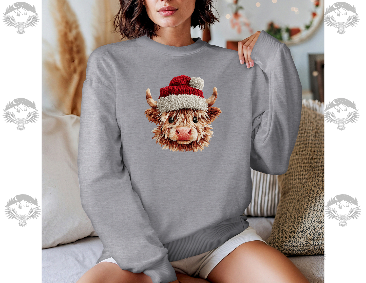 Highland Cow Faux-Knit Christmas Crewneck