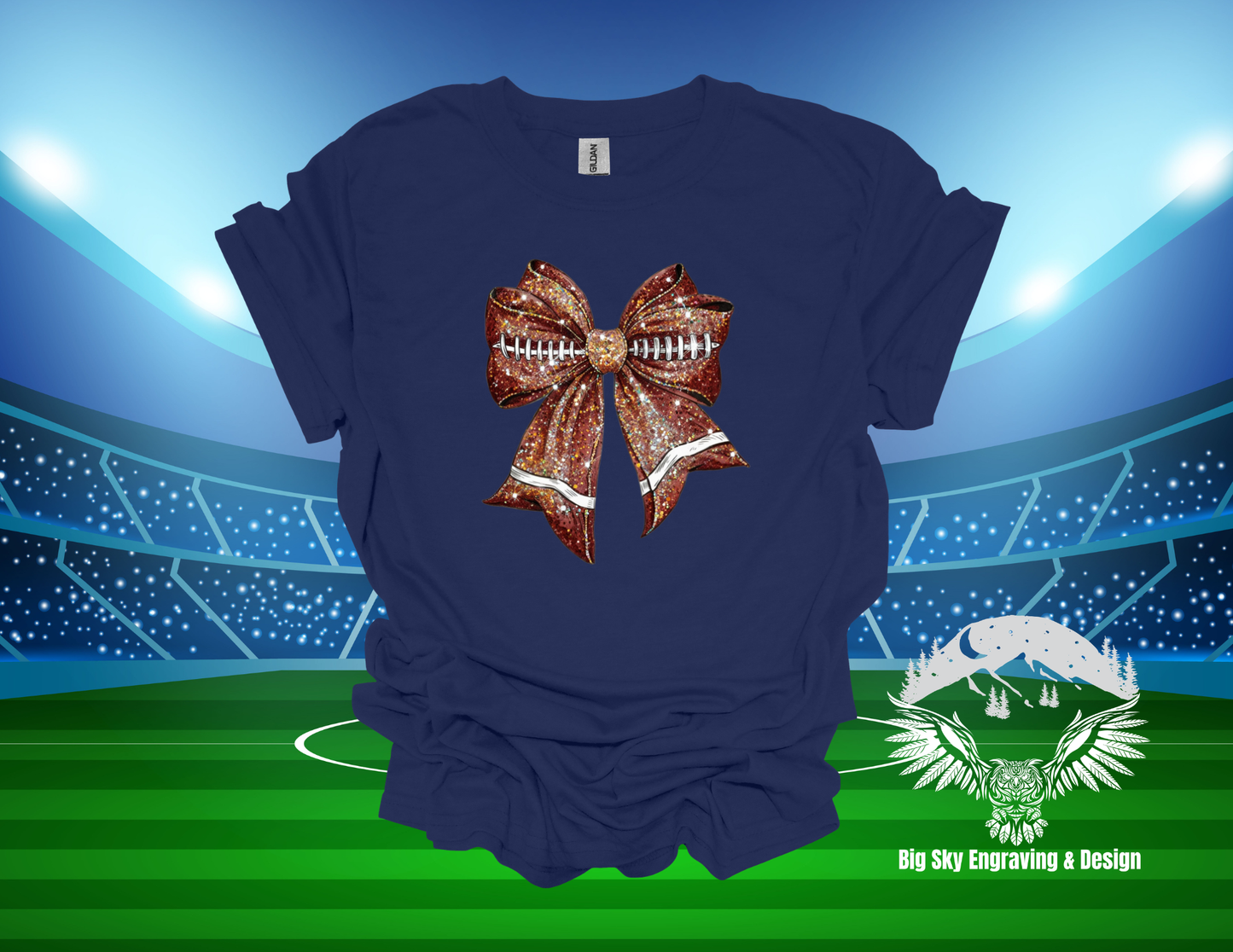Sparkly Football Bow Graphic Tee