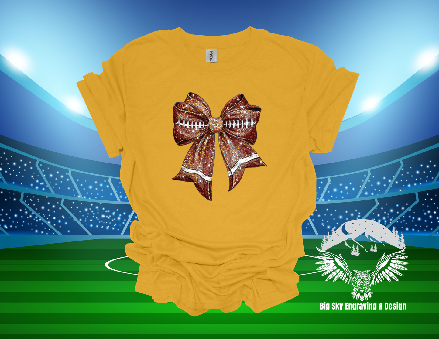 Sparkly Football Bow Graphic Tee