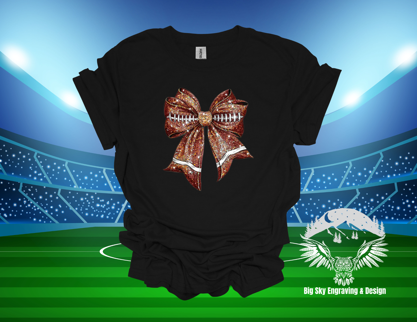 Sparkly Football Bow Graphic Tee
