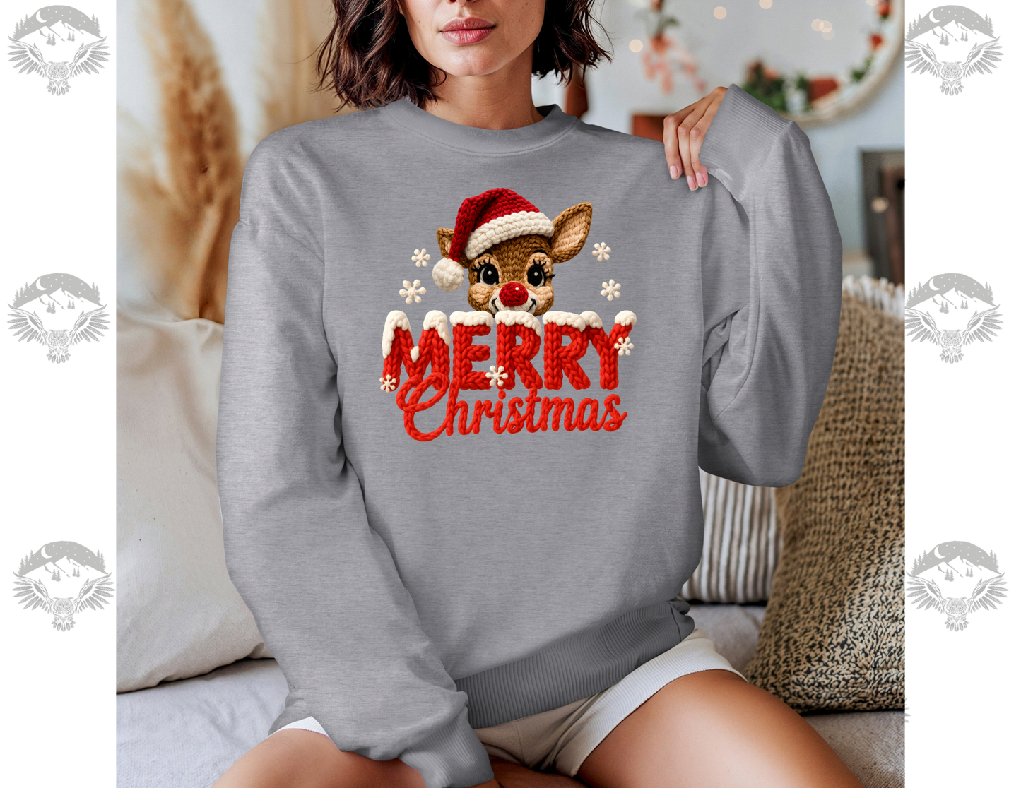 Knitted Rudolph Merry Christmas Crewneck