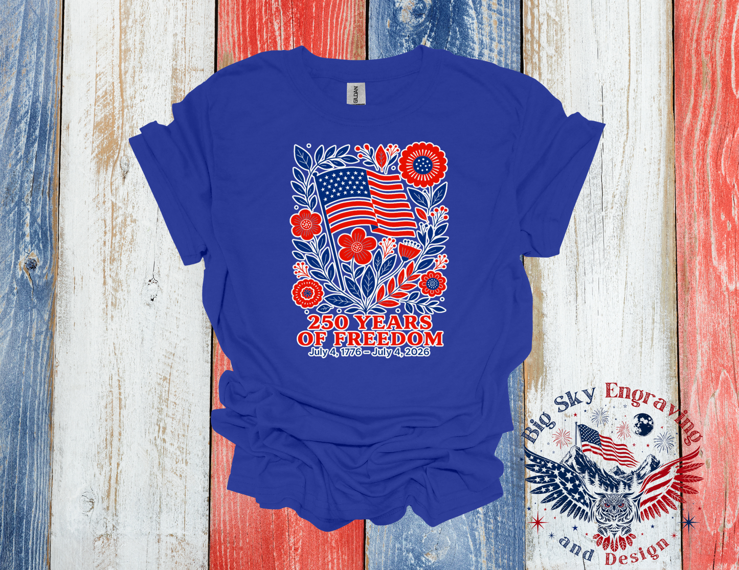 250 Years of Freedom Floral Flag – Gildan Softstyle T-Shirt