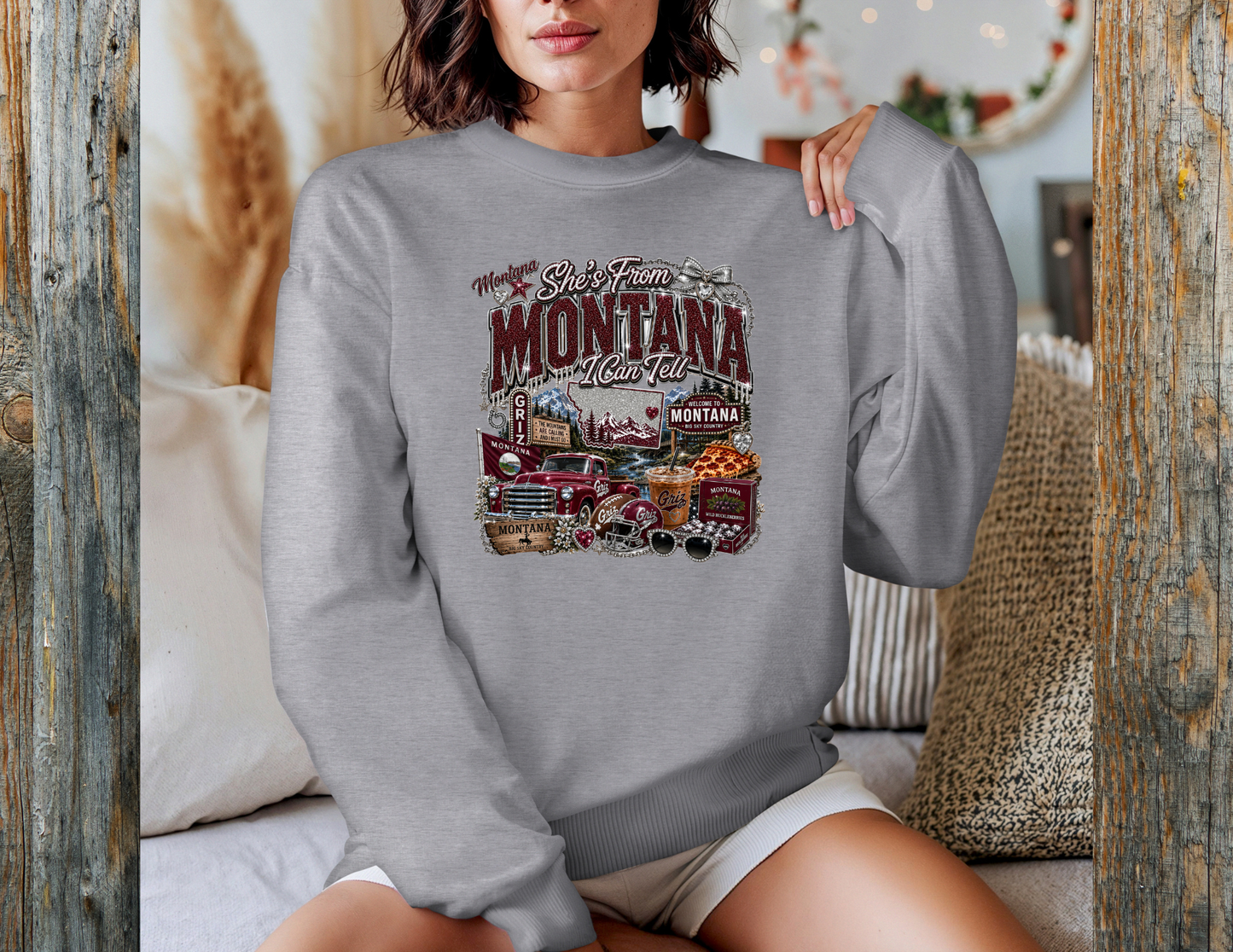 Montana I Can Tell Glitter Graphic Crewneck