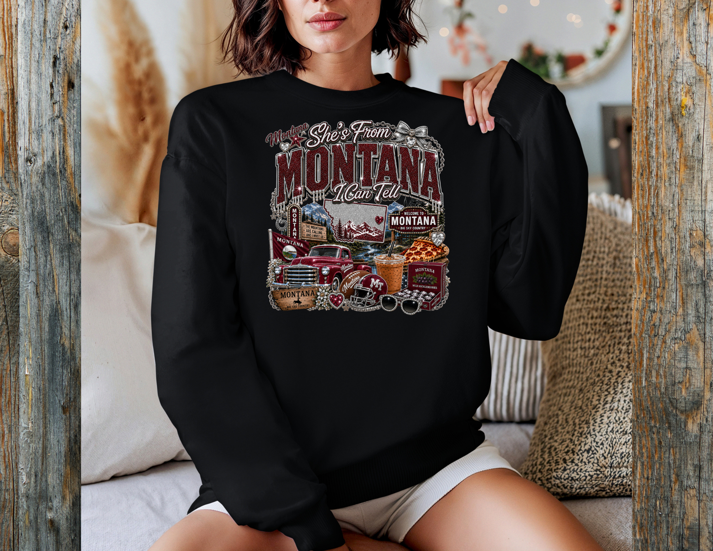 Montana I Can Tell Glitter Graphic Crewneck
