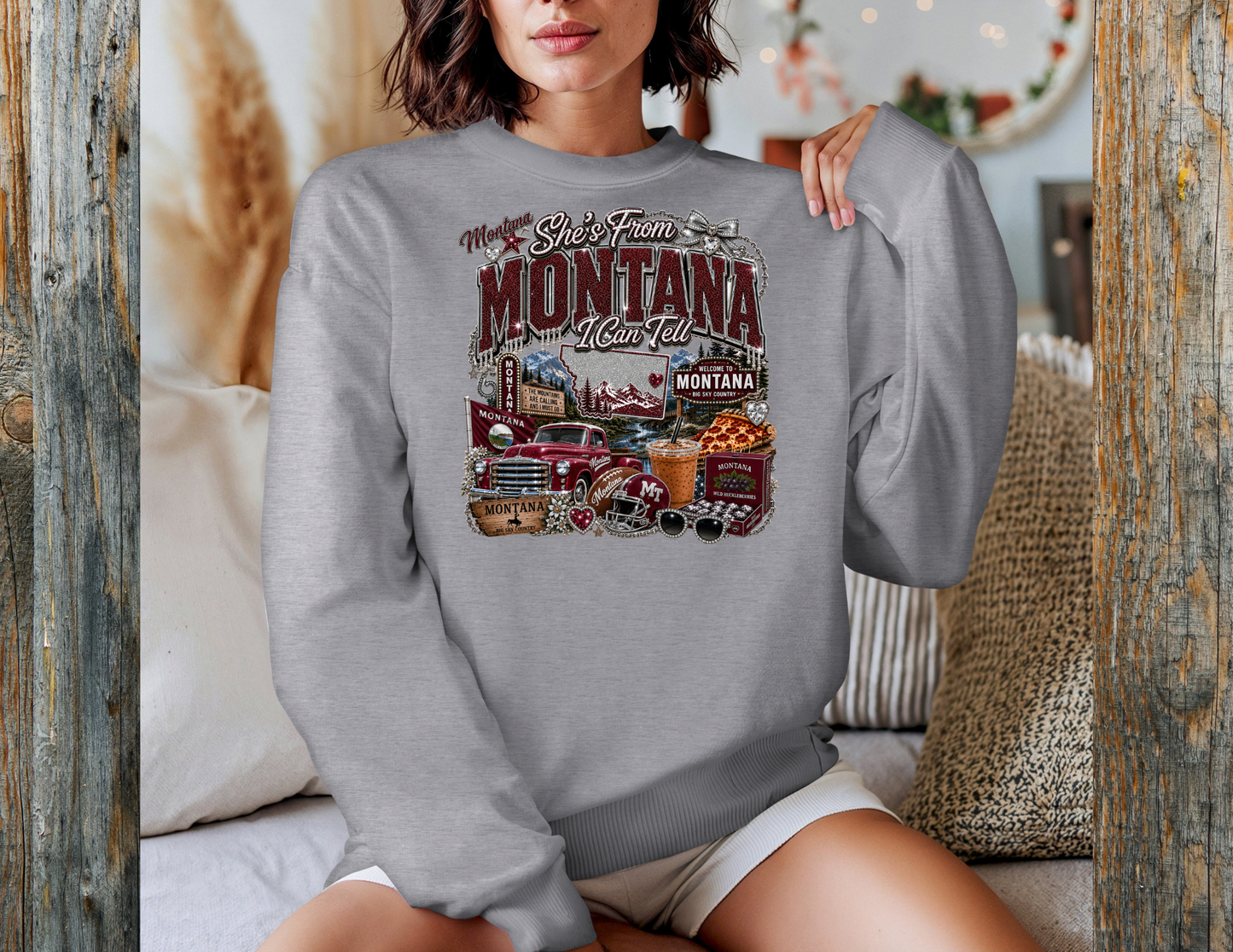 Montana I Can Tell Glitter Graphic Crewneck