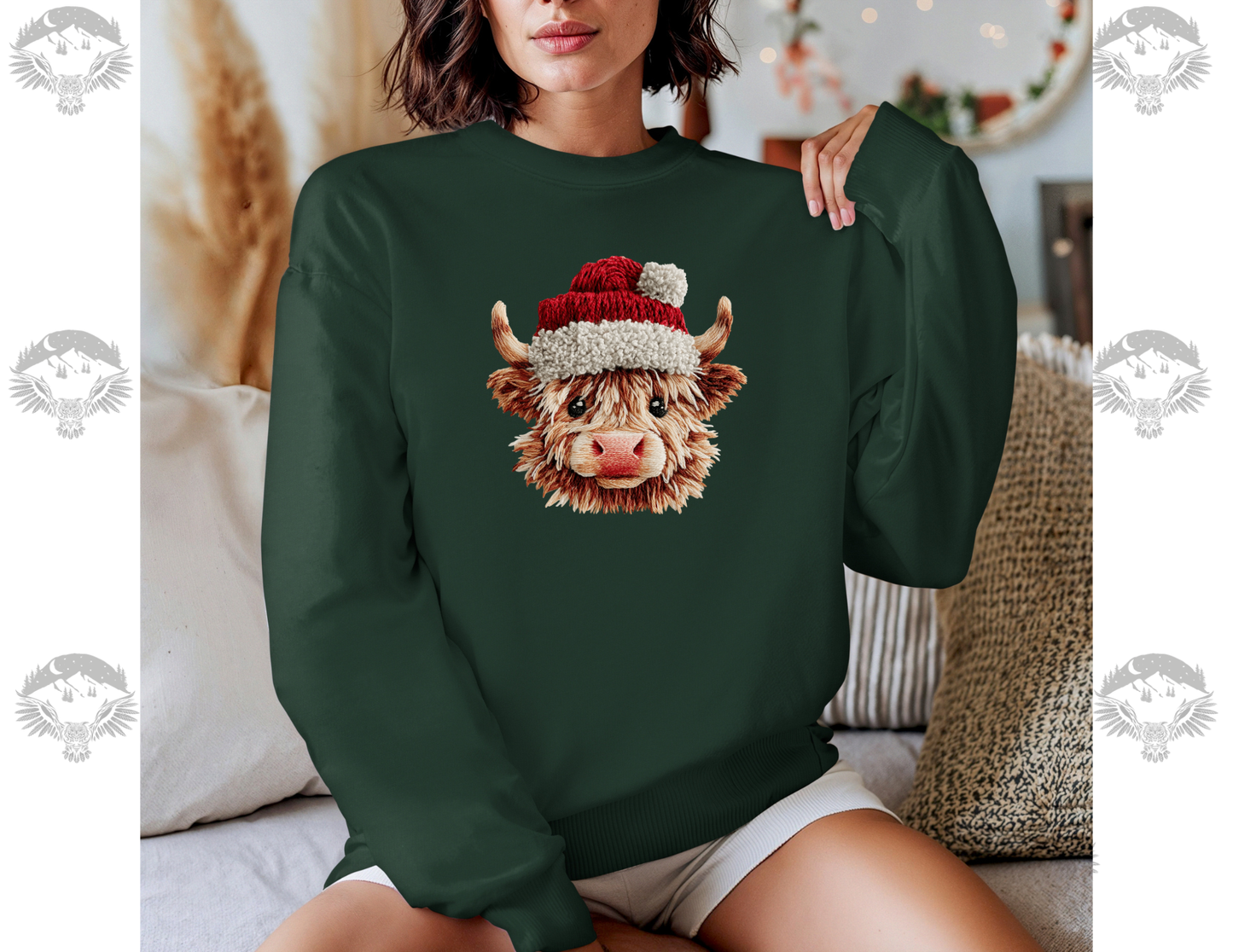 Highland Cow Faux-Knit Christmas Crewneck