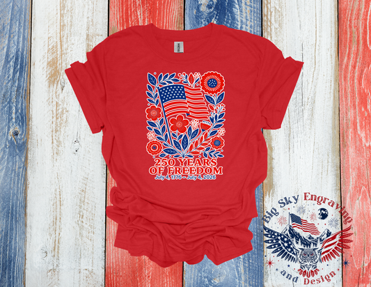 250 Years of Freedom Floral Flag – Gildan Softstyle T-Shirt