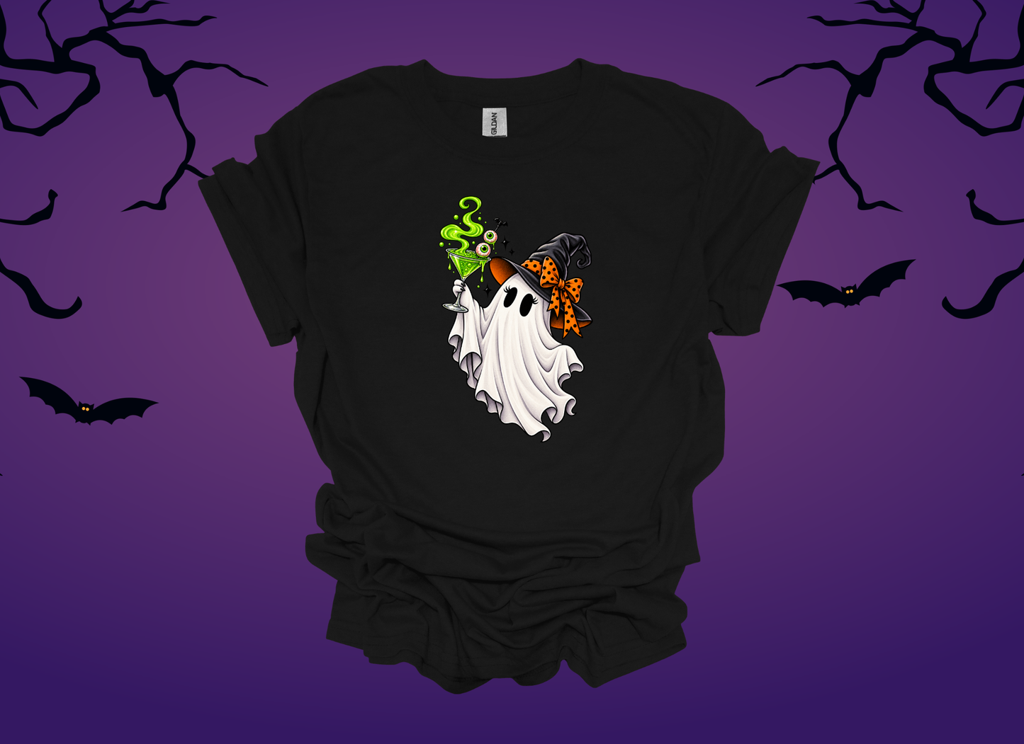 Spooky Martini Ghost Halloween Tee