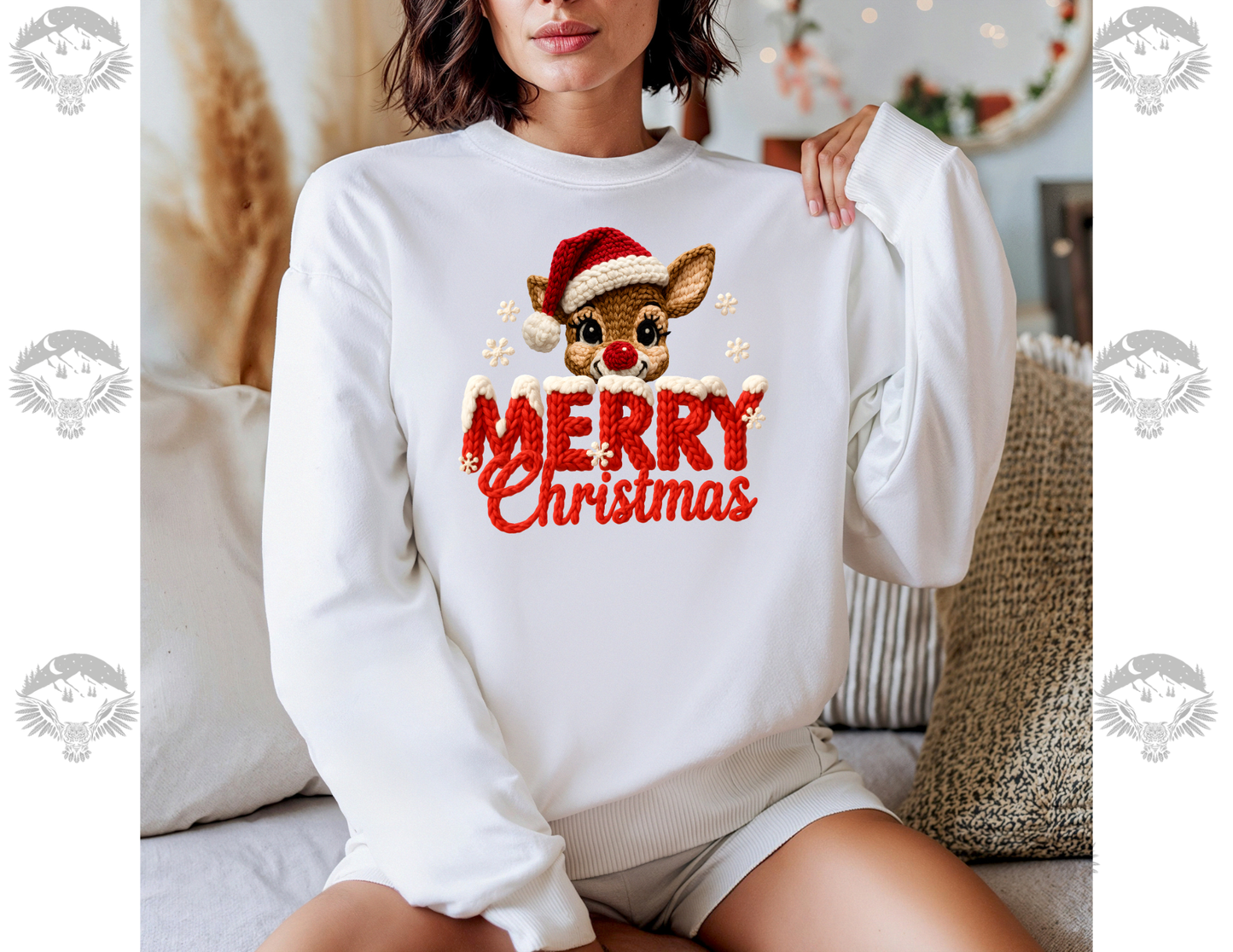 Knitted Rudolph Merry Christmas Crewneck
