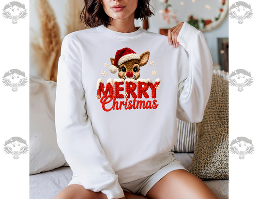 Knitted Rudolph Merry Christmas Crewneck