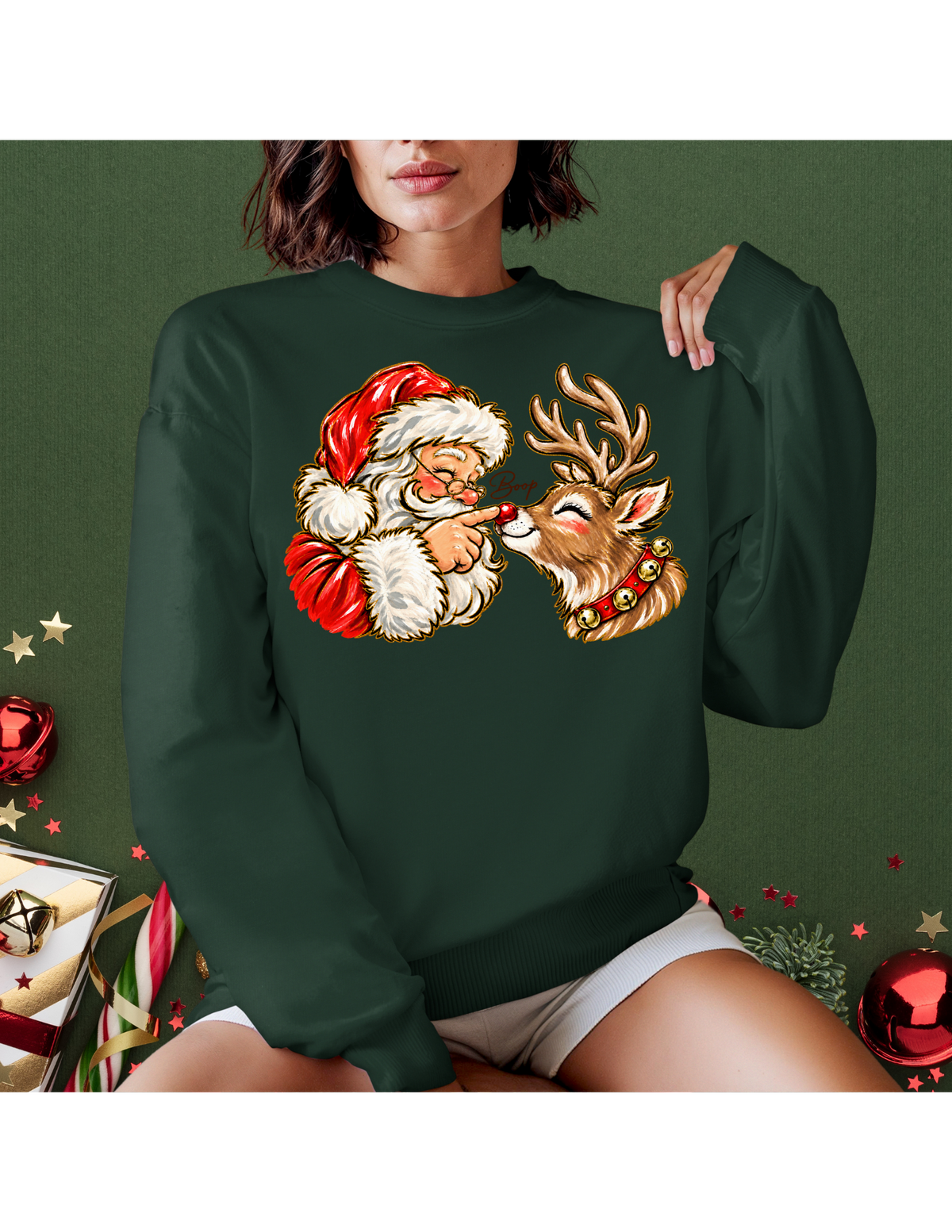 Santa & Reindeer “Boop” Gildan Christmas Crewneck