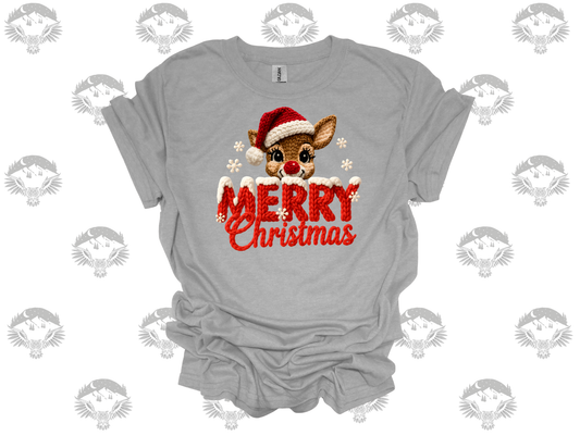 Knitted Rudolph Merry Christmas Tee