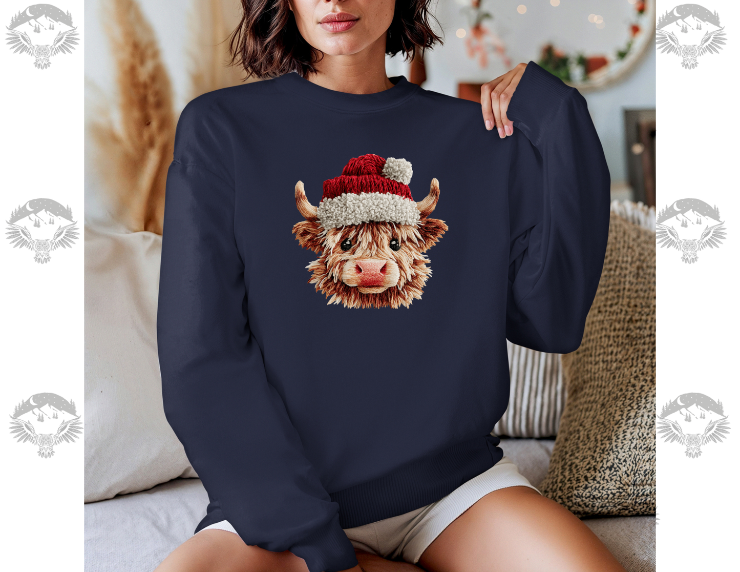 Highland Cow Faux-Knit Christmas Crewneck