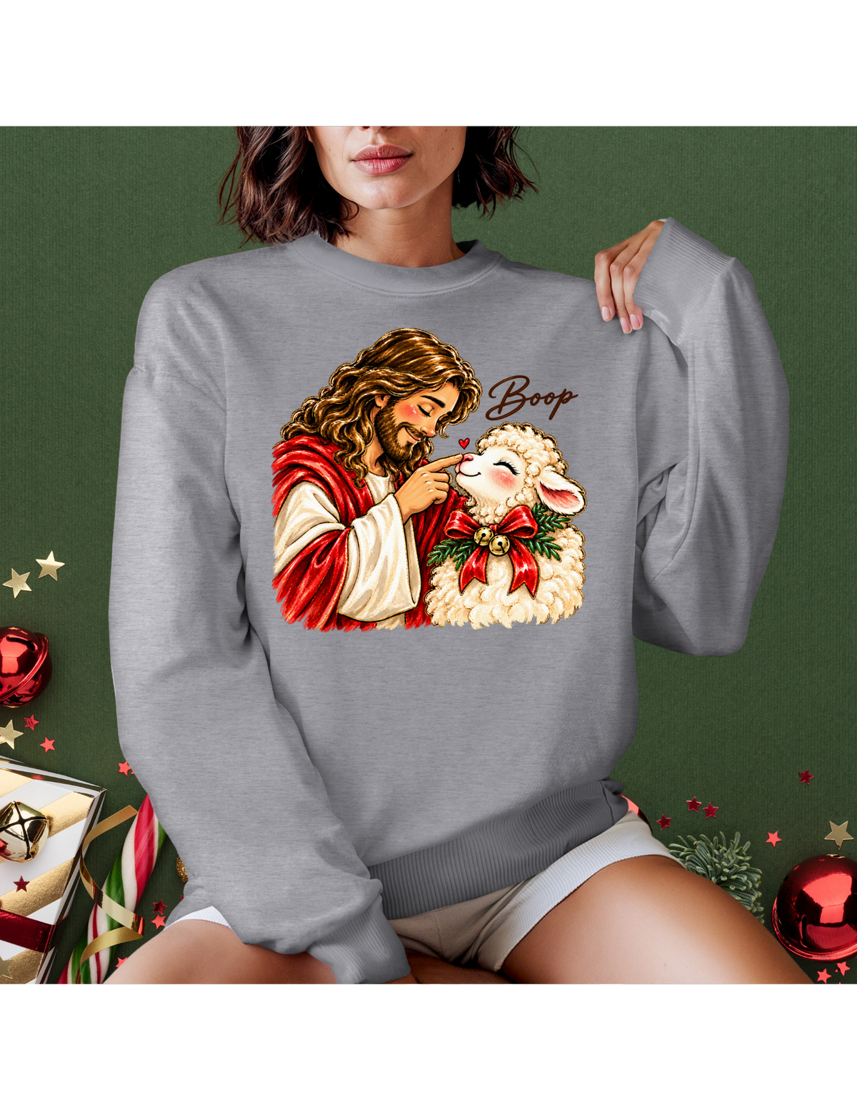 Jesus & Lamb “Boop” Christmas Crewneck Sweatshirt