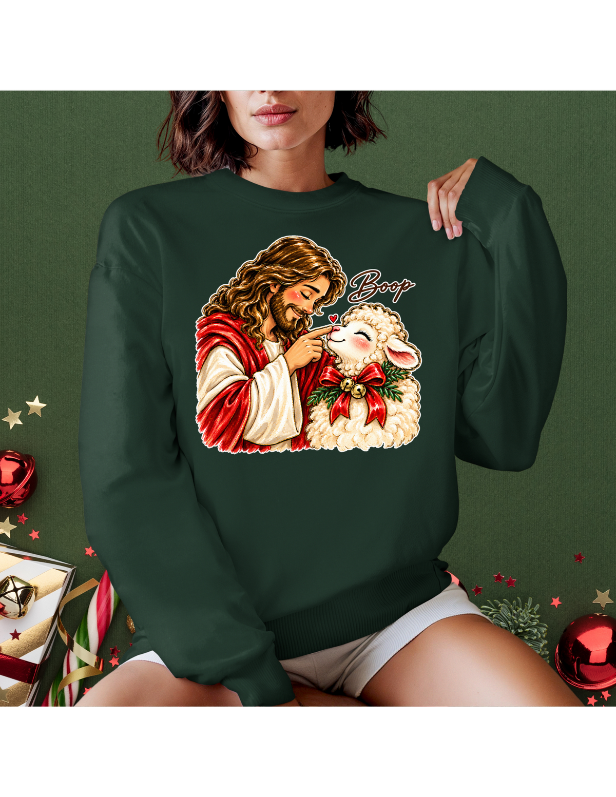 Jesus & Lamb “Boop” Christmas Crewneck Sweatshirt