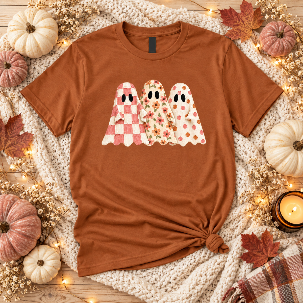 Retro Floral Ghost Trio Halloween Tee